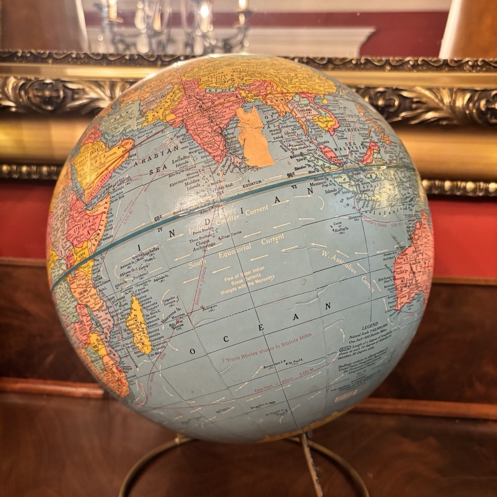 Vintage 1960s Cram's Imperial 12" World Globe Brass Wire Stand Desk Map Decor - Picture 5 of 12
